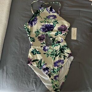 Beach Joy Purple and Green Floral One Piece Bathing Suit